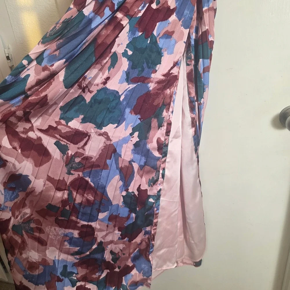 Abercrombie & Fitch One Shoulder Pleated Maxi Dress Pink Floral Cutout Event XXS